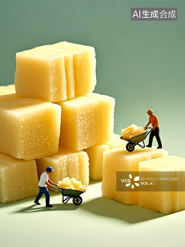 【AI数字艺术】微距摄影，搬运工小人推着装着甘蔗的小推车图片素材