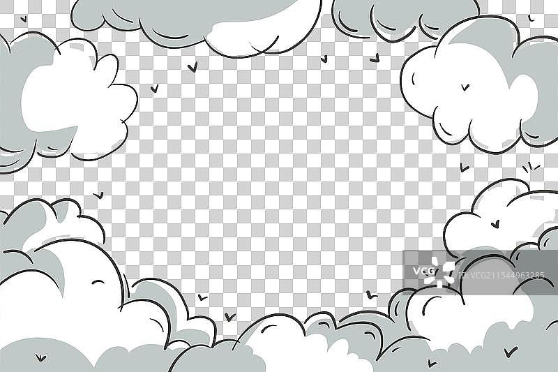 奇幻的卡通天空，飘着蓬松的云朵和图片素材