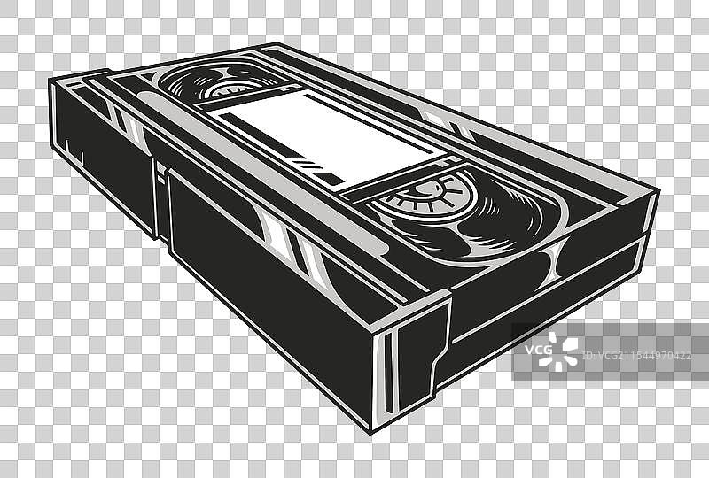 复古VHS录像带存放在架子上图片素材