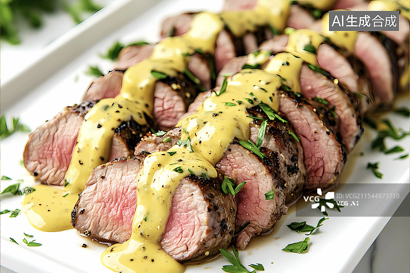 【AI数字艺术】烤肉排香菜餐品特写图片素材