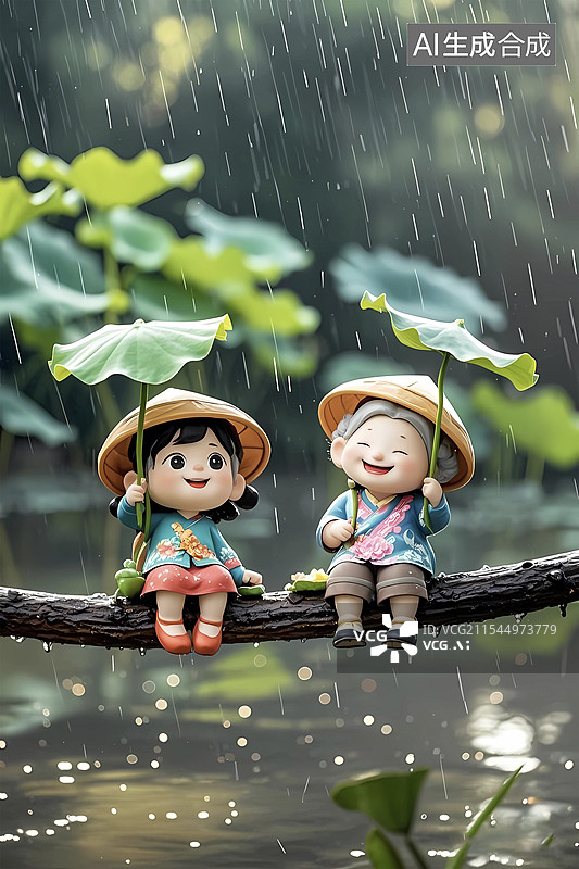 【AI数字艺术】雨水节气微距女孩老奶奶图片素材