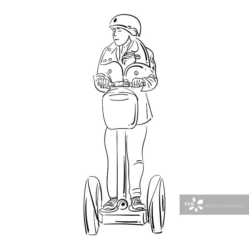年轻女性骑着赛格威的素描图片素材