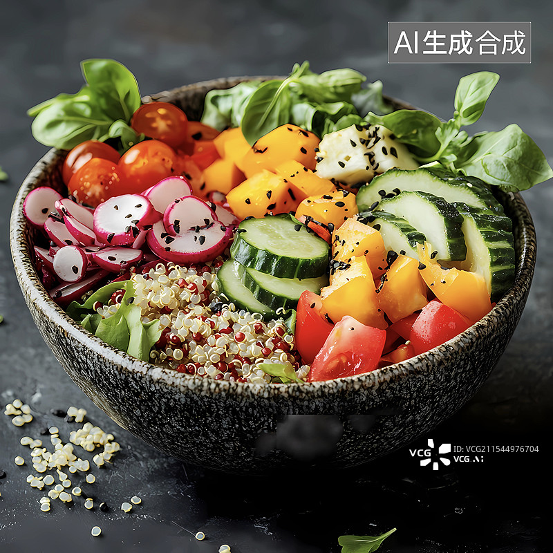 【AI数字艺术】藜麦沙拉健康减脂餐特写图片素材