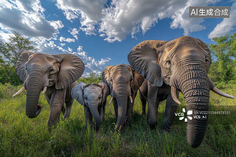 【AI数字艺术】非洲大草原上大象族群图片素材