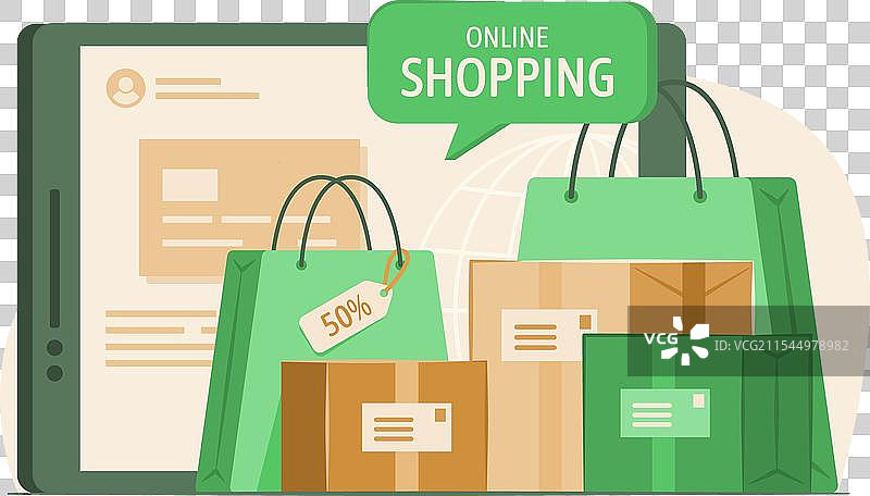 购物袋与平板电脑用于在线购物图片素材