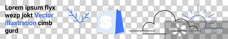 极简风格的购物袋，内有树和太阳图案图片素材