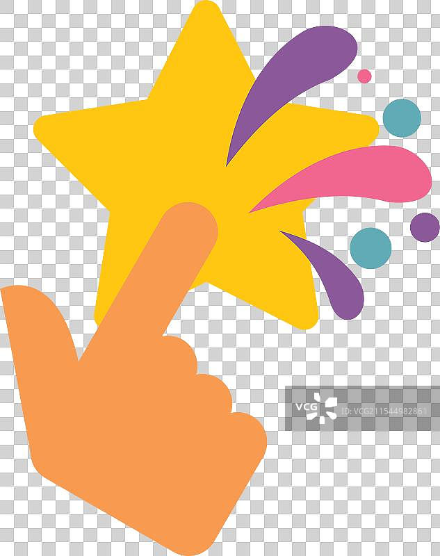 手指指向一颗闪烁的星星图片素材