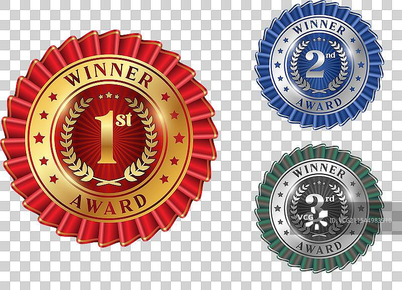 三种颜色的获奖徽章图片素材