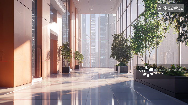 【AI数字艺术】通透玻璃窗设计的现代办公空间图片素材