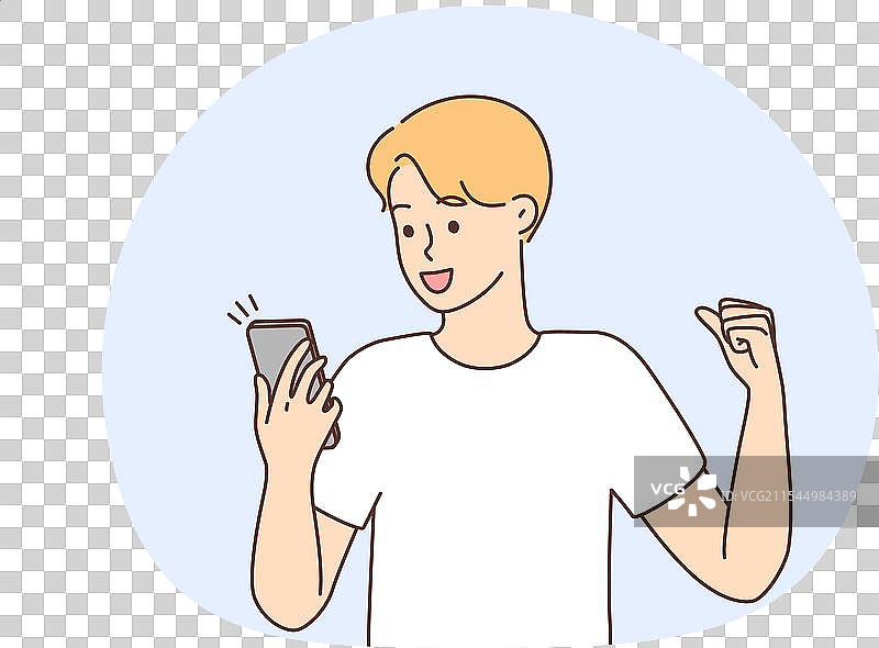 兴奋的男人在手机上庆祝好消息图片素材