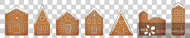 一组可爱的卡通姜饼屋，装饰有糖霜图片素材