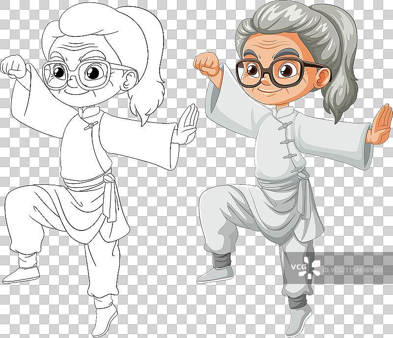 色彩丰富的空心画风格的空手道奶奶图片素材