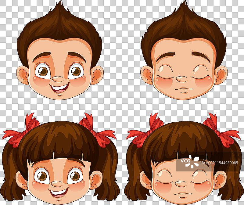 四个卡通面孔展示不同的表情图片素材