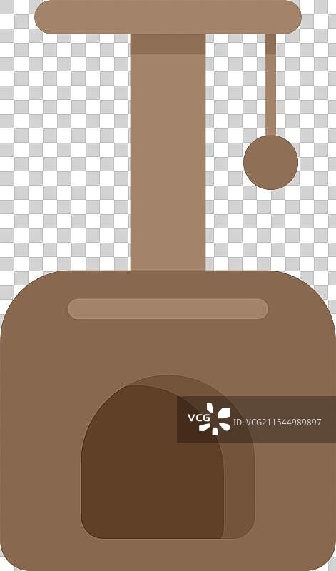 棕色猫树抓挠柱，带悬挂球图片素材