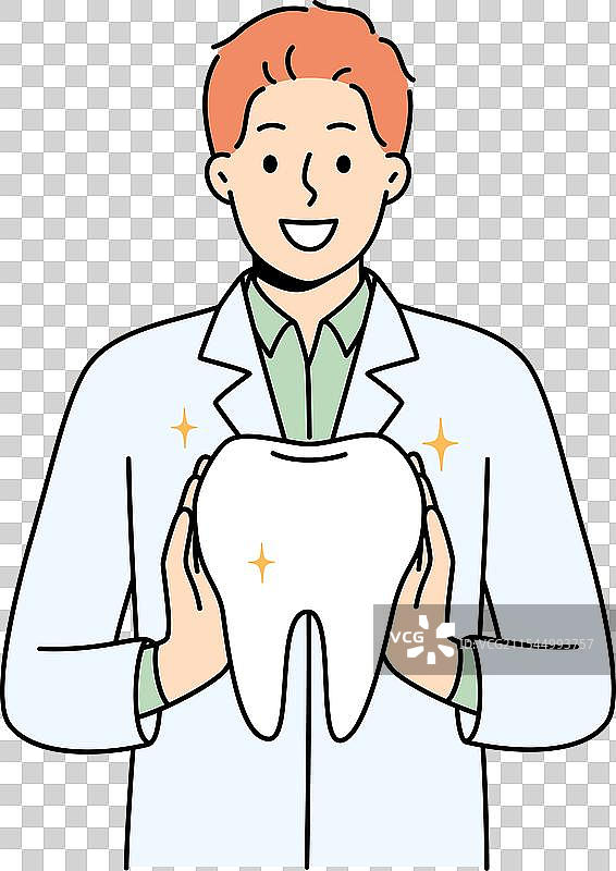 牙科诊所的男正畸医生手持健康的牙齿模型图片素材