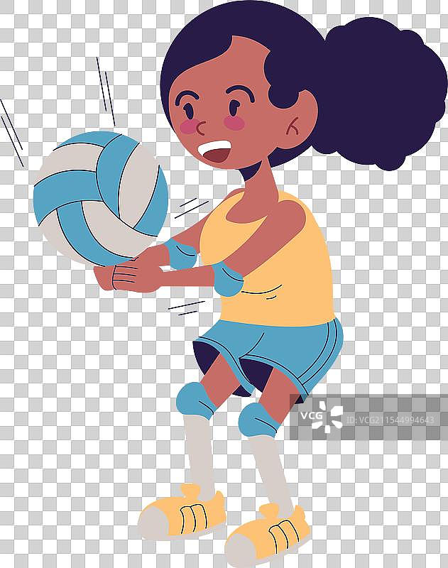 卡通女孩在练习排球图片素材