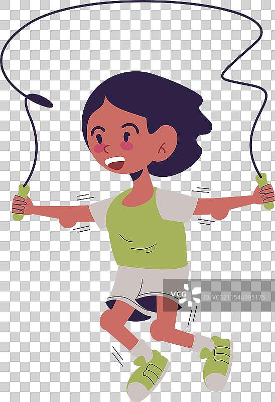 可爱的男孩卡通形象与跳绳图片素材