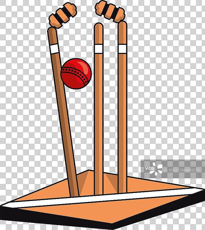 板球运动器材：球、门柱和其他设备图片素材