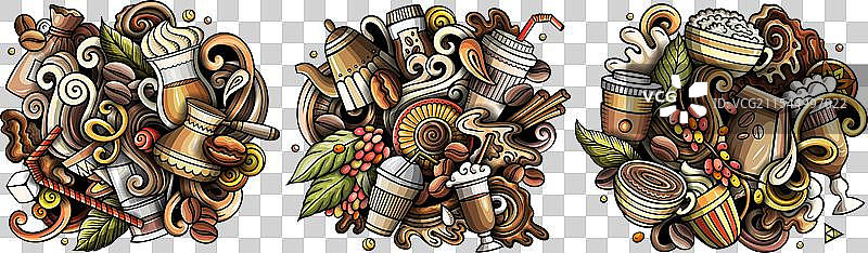 咖啡卡通涂鸦设计套装图片素材