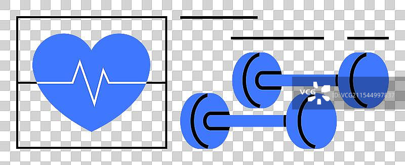 极简风格的蓝色心率监测器和哑铃图片素材