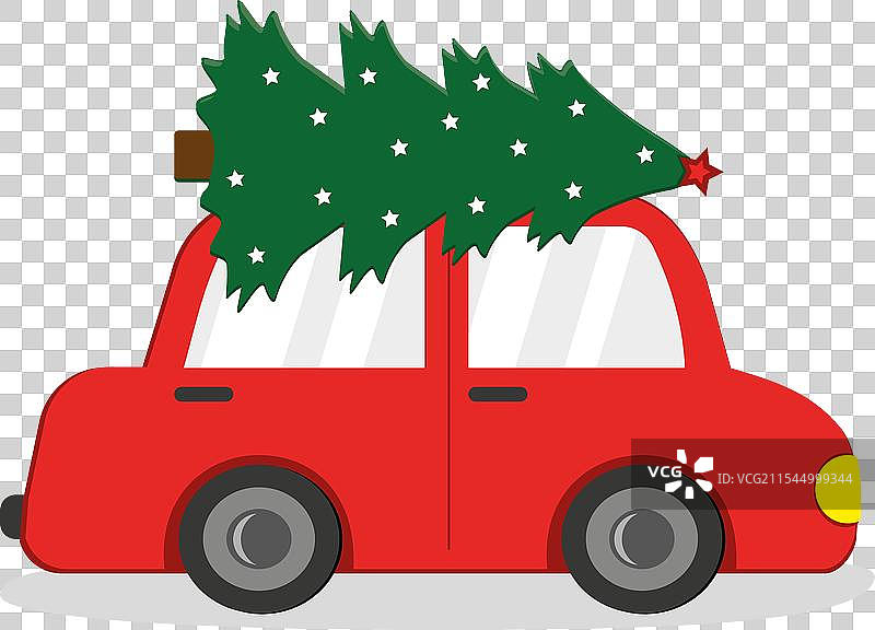 红色汽车与圣诞树的颜色隔离图像图片素材