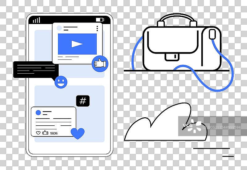 智能手机上的互动社交媒体元素图片素材