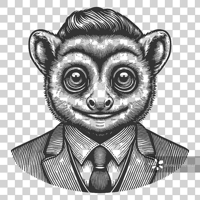 穿着西装和领带的狨猴雕刻图图片素材