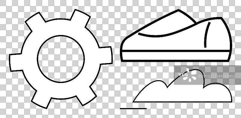 齿轮、鞋子和云朵图标的代表意义图片素材