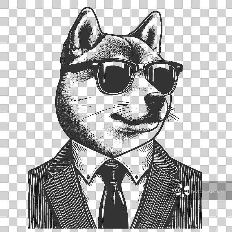 穿着西装和太阳镜的柴犬商人图片素材