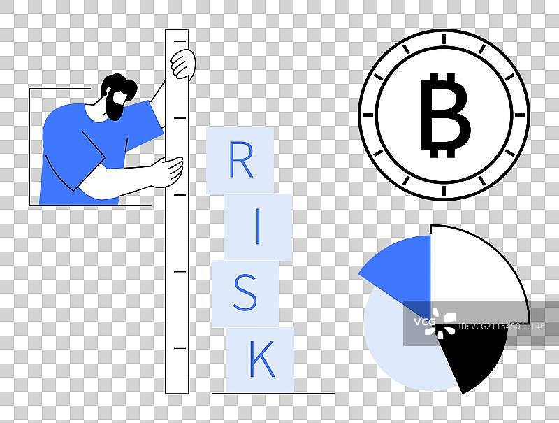 男子用积木测量比特币的风险水平图片素材
