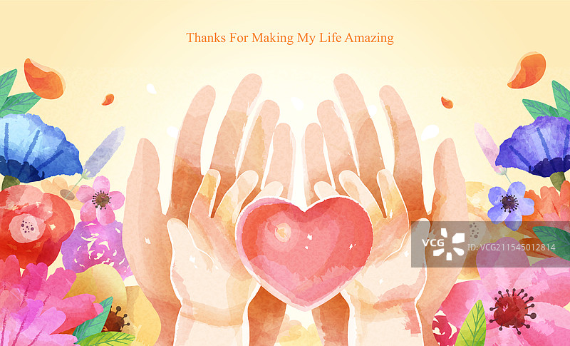 妈妈和孩子的手握着一个心形图案图片素材