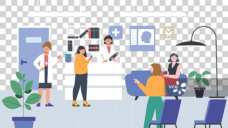人们在医院或诊所的内部等待医生图片素材