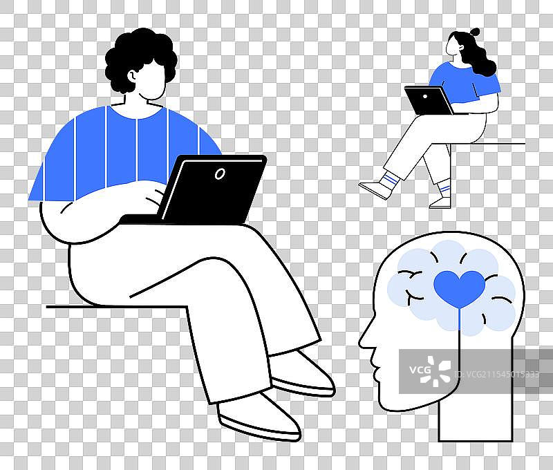 使用笔记本电脑的个人与大脑图像图片素材