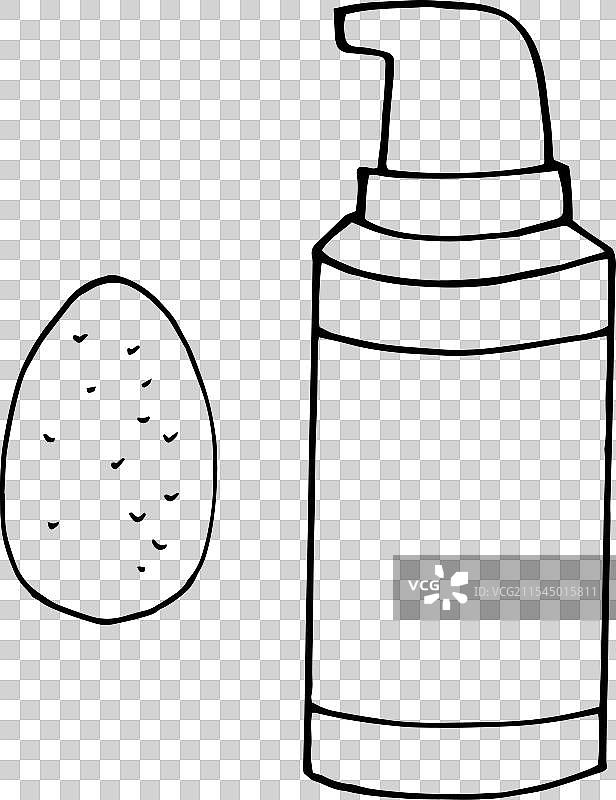 手绘的化妆海绵与一瓶护肤霜图片素材