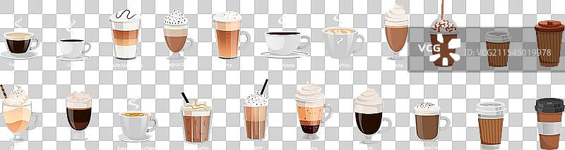 各种咖啡饮品的展示与不同风格图片素材