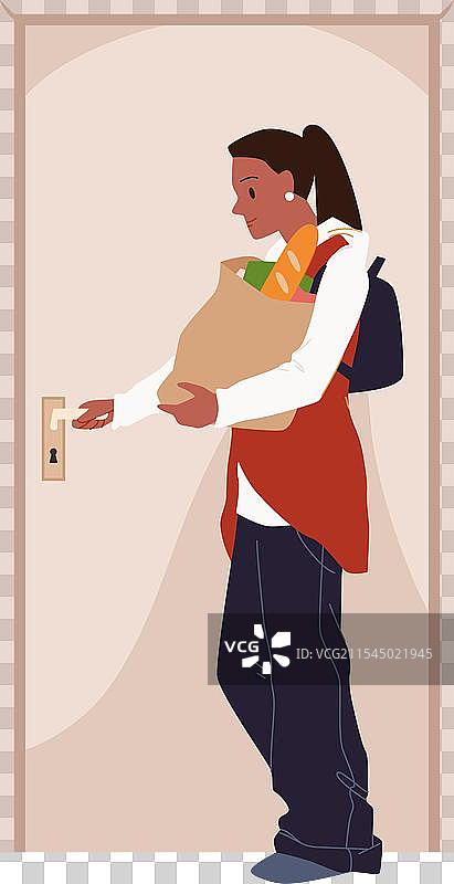 女孩手里提着超市购物袋图片素材