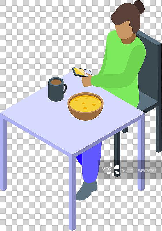 女人在早餐时使用智能手机图片素材