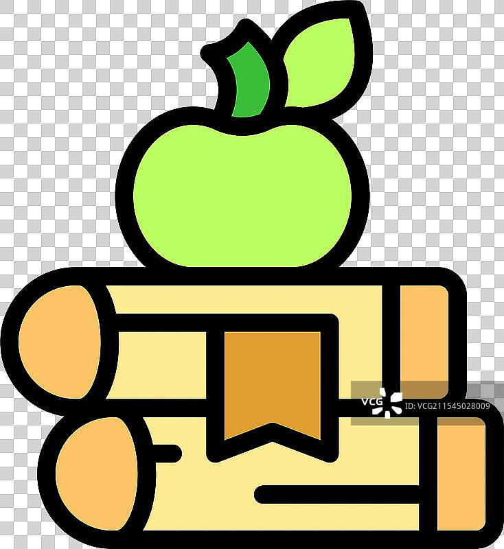 绿色苹果 resting on stack of books 象征着图片素材