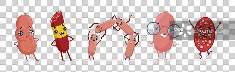 有人性化的肉制品角色，带有面孔和图片素材