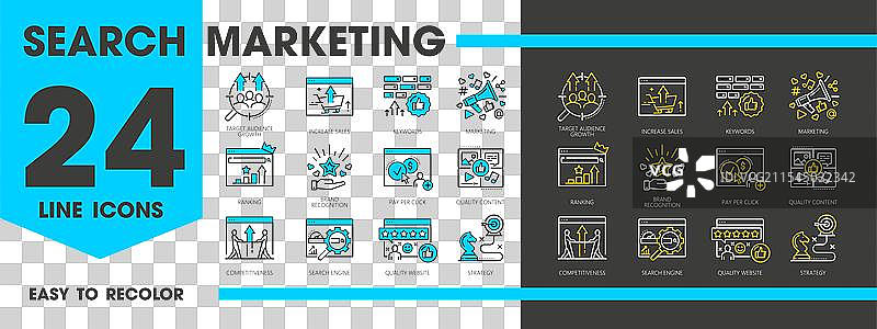 搜索引擎营销线条图标集图片素材