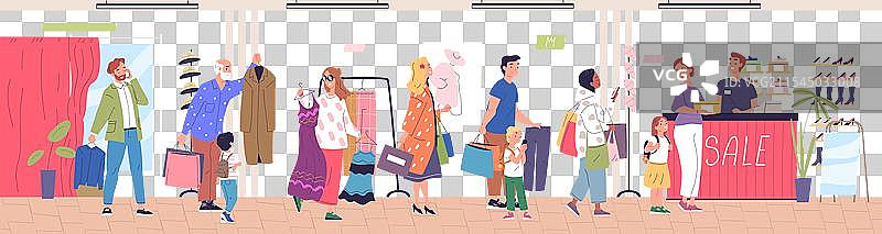 顾客在服装店排队等候图片素材