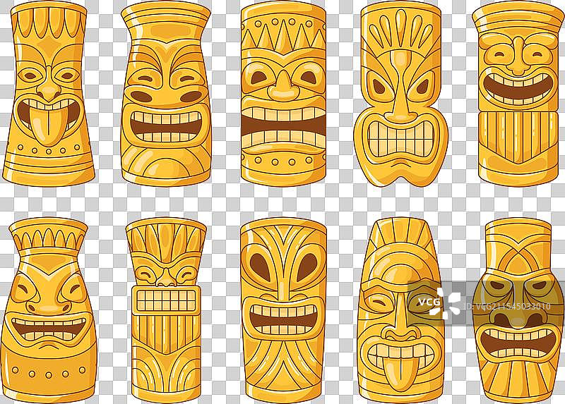 金色提基图腾，金色夏威夷战士图腾图片素材