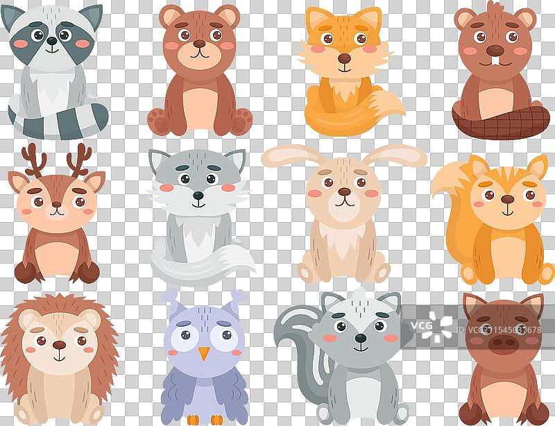 可爱的小宝宝森林动物和猫头鹰图片素材