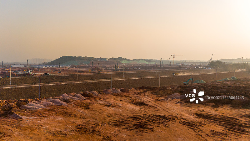 日落时的地基施工工地风景图片素材
