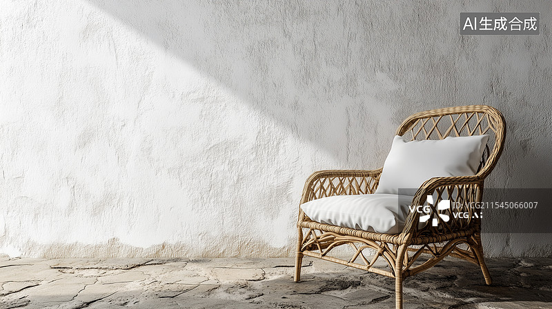 【AI数字艺术】简约现代编织藤椅静谧场景图片素材
