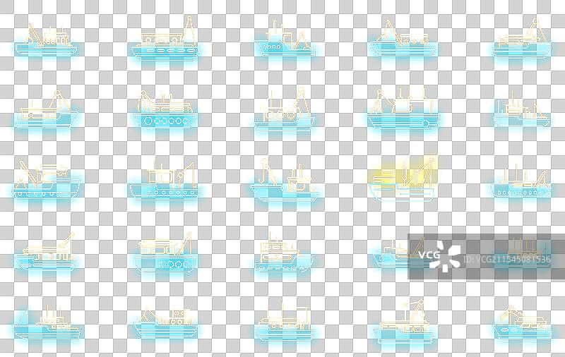 霓虹灯渔船图标集图片素材