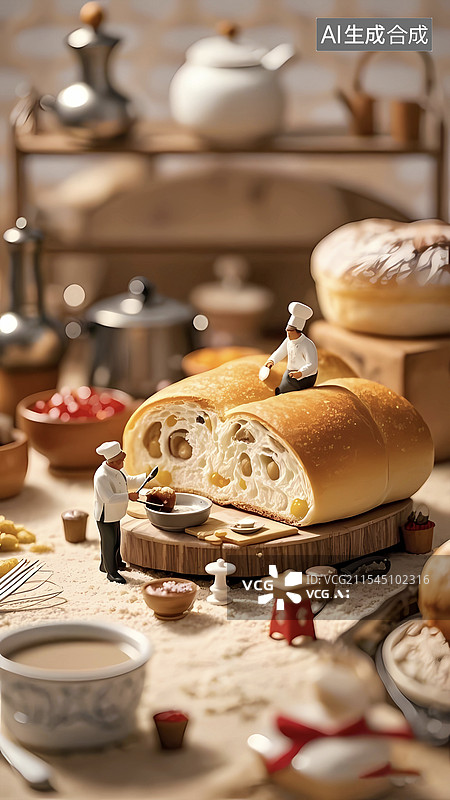 【AI数字艺术】3D微距面包店早餐烘焙场景图片素材