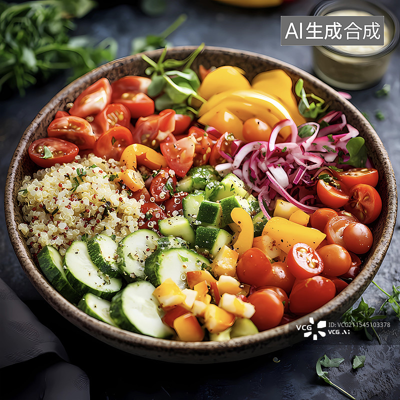 【AI数字艺术】藜麦沙拉健康减脂餐特写图片素材