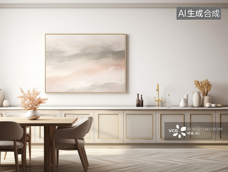 【AI数字艺术】极简轻奢餐厅装饰画，高级灰粉抽象艺术挂画图片素材