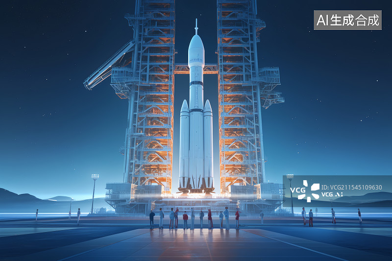 【AI数字艺术】在发射台上即将升空的火箭卫星图片素材